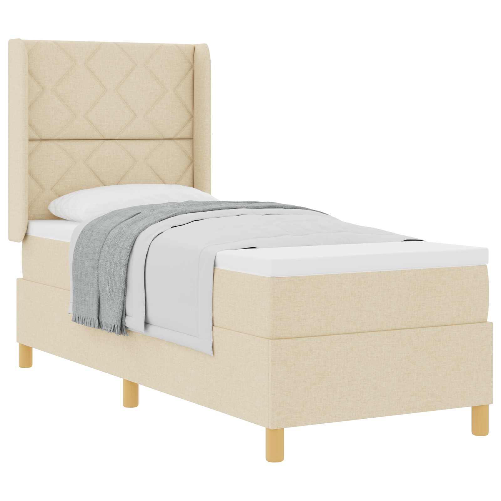 Cama tipo Box Spring con cabecera Crema 80 x 200 cm tela