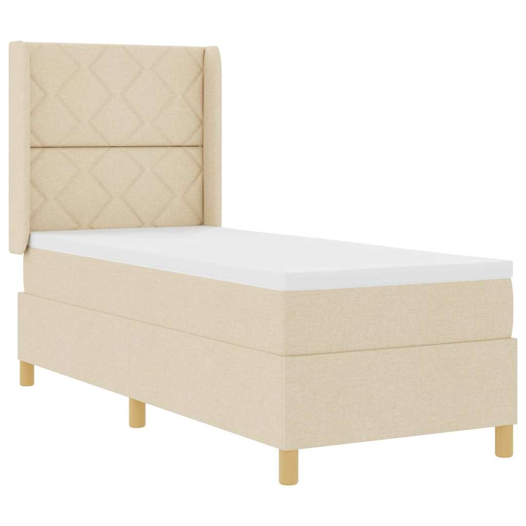 Cama tipo Box Spring con cabecera Crema 80 x 200 cm tela