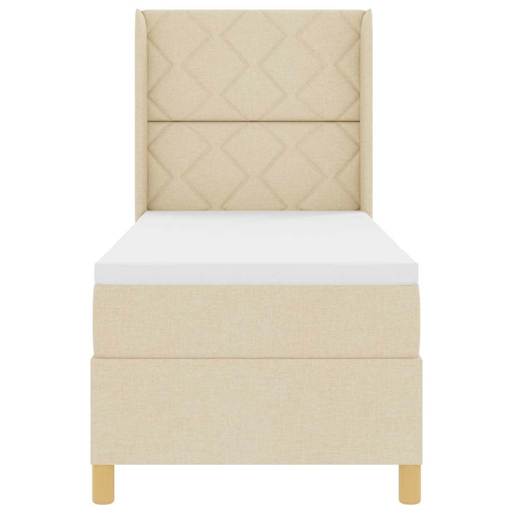 Cama tipo Box Spring con cabecera Crema 80 x 200 cm tela
