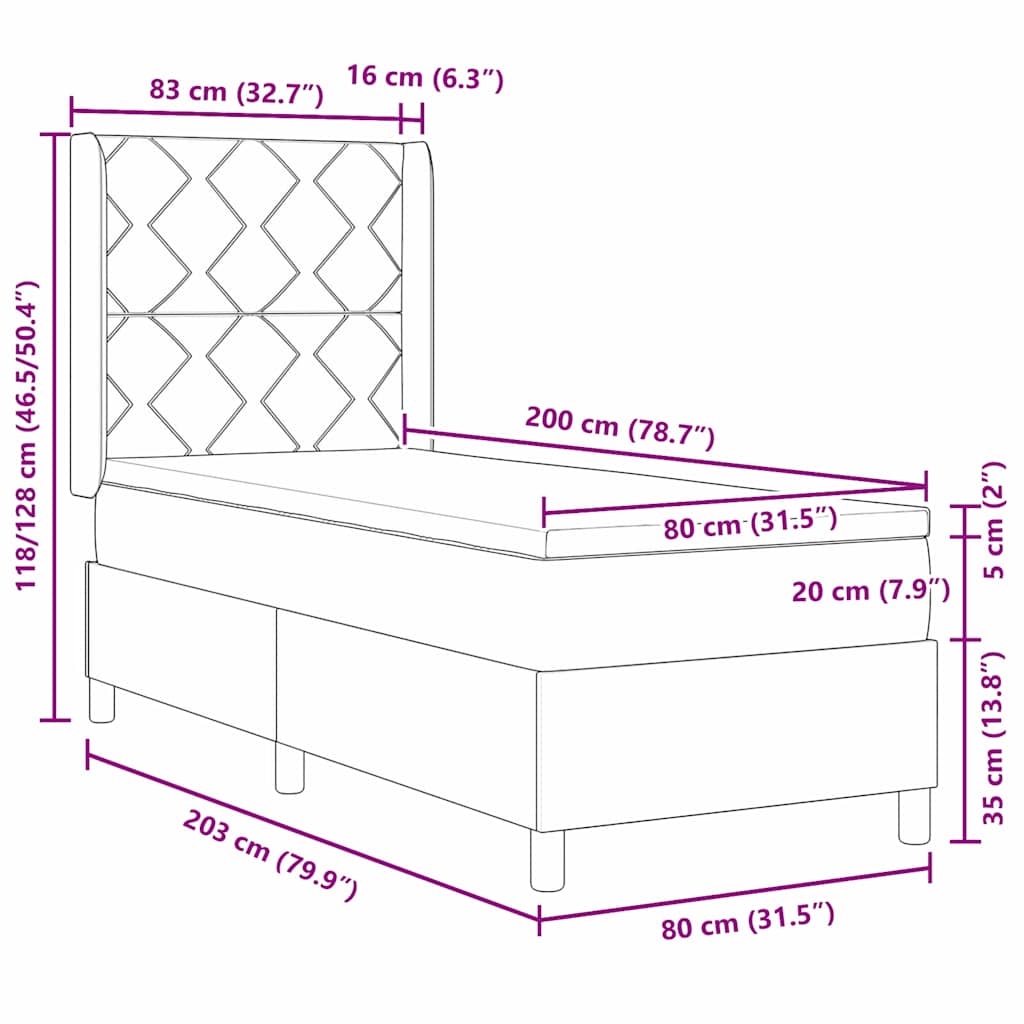 Cama tipo Box Spring con cabecera Crema 80 x 200 cm tela
