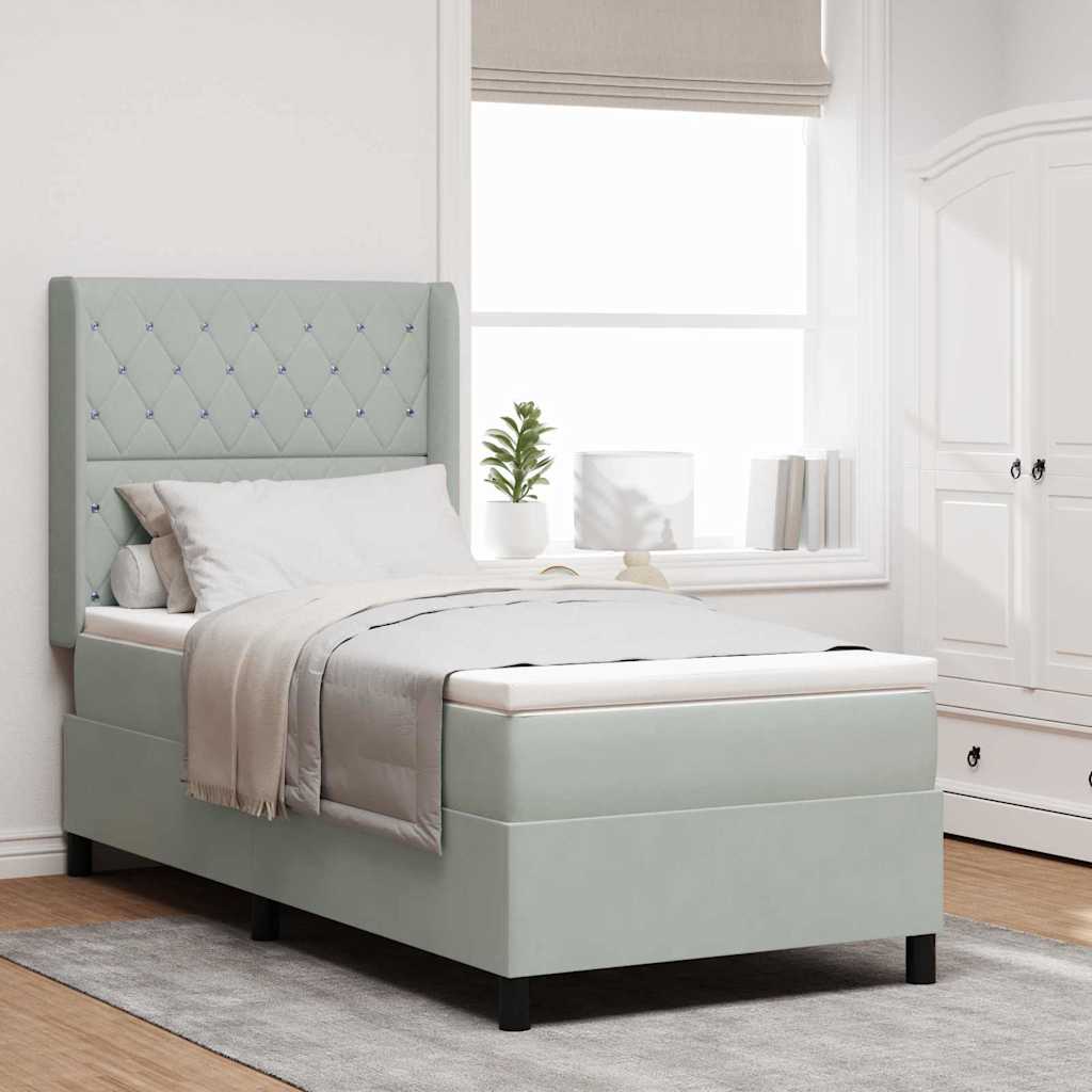 Cama Box Spring com cabeceira Azul 100 x 200 cm Veludo