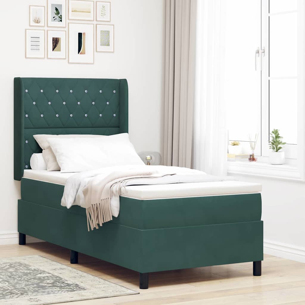 Cama Box Spring com cabeceira Azul 100 x 200 cm Veludo