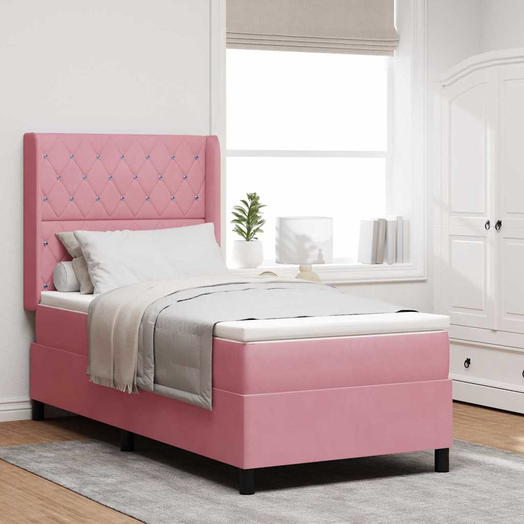 Cama Box Spring com cabeceira Azul 100 x 200 cm Veludo