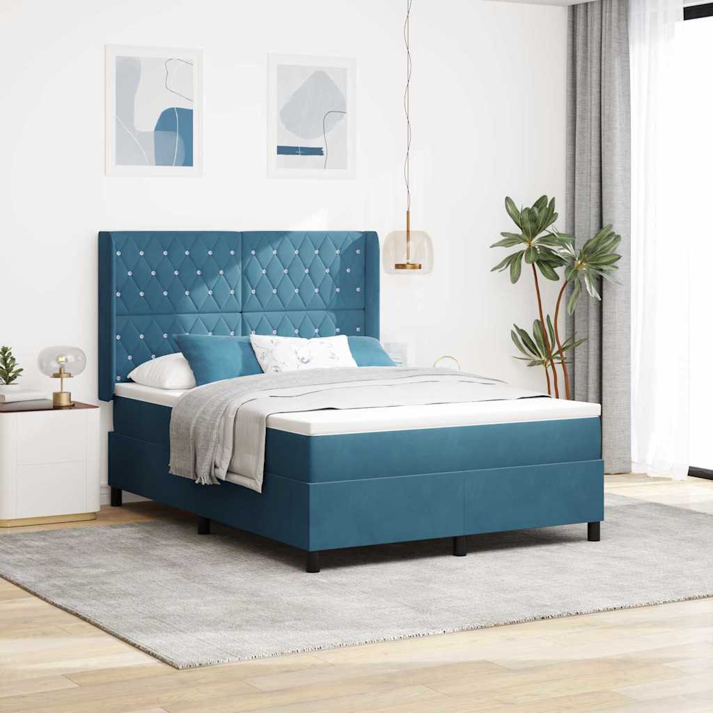 Cama Box Spring com cabeceira Azul 100 x 200 cm Veludo