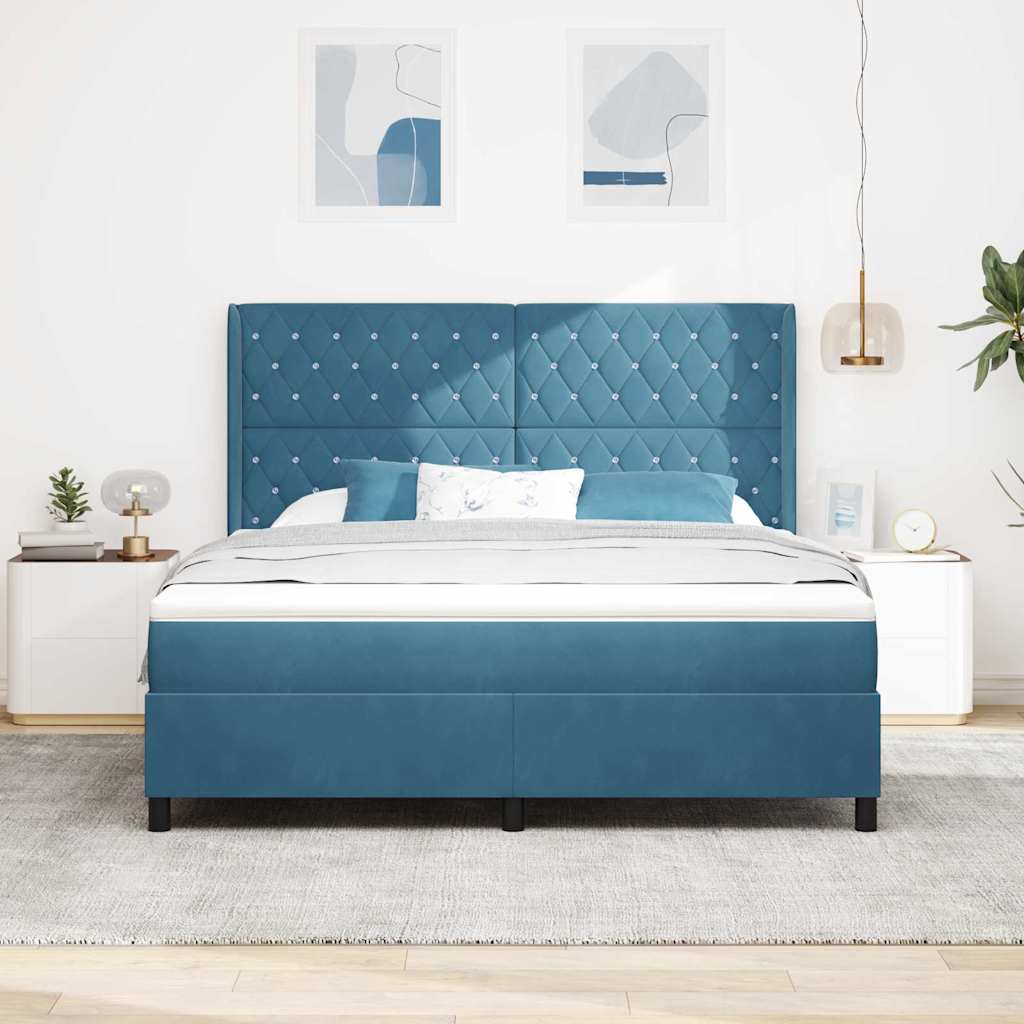 Cama Box Spring com cabeceira Azul 100 x 200 cm Veludo