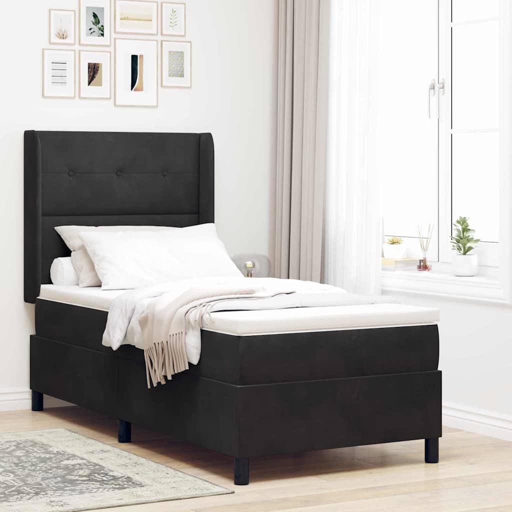 Cama Box Spring com cabeceira Azul 100 x 200 cm Veludo