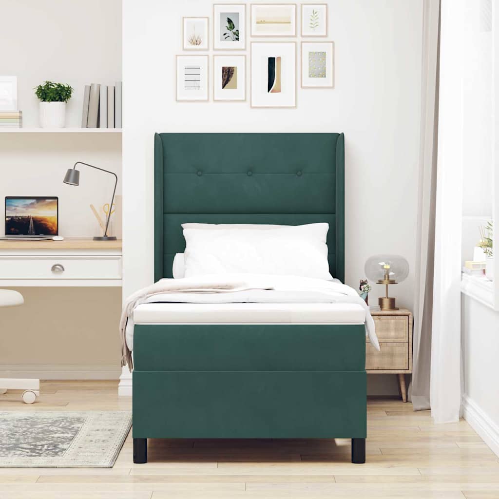 Cama Box Spring com cabeceira Azul 100 x 200 cm Veludo