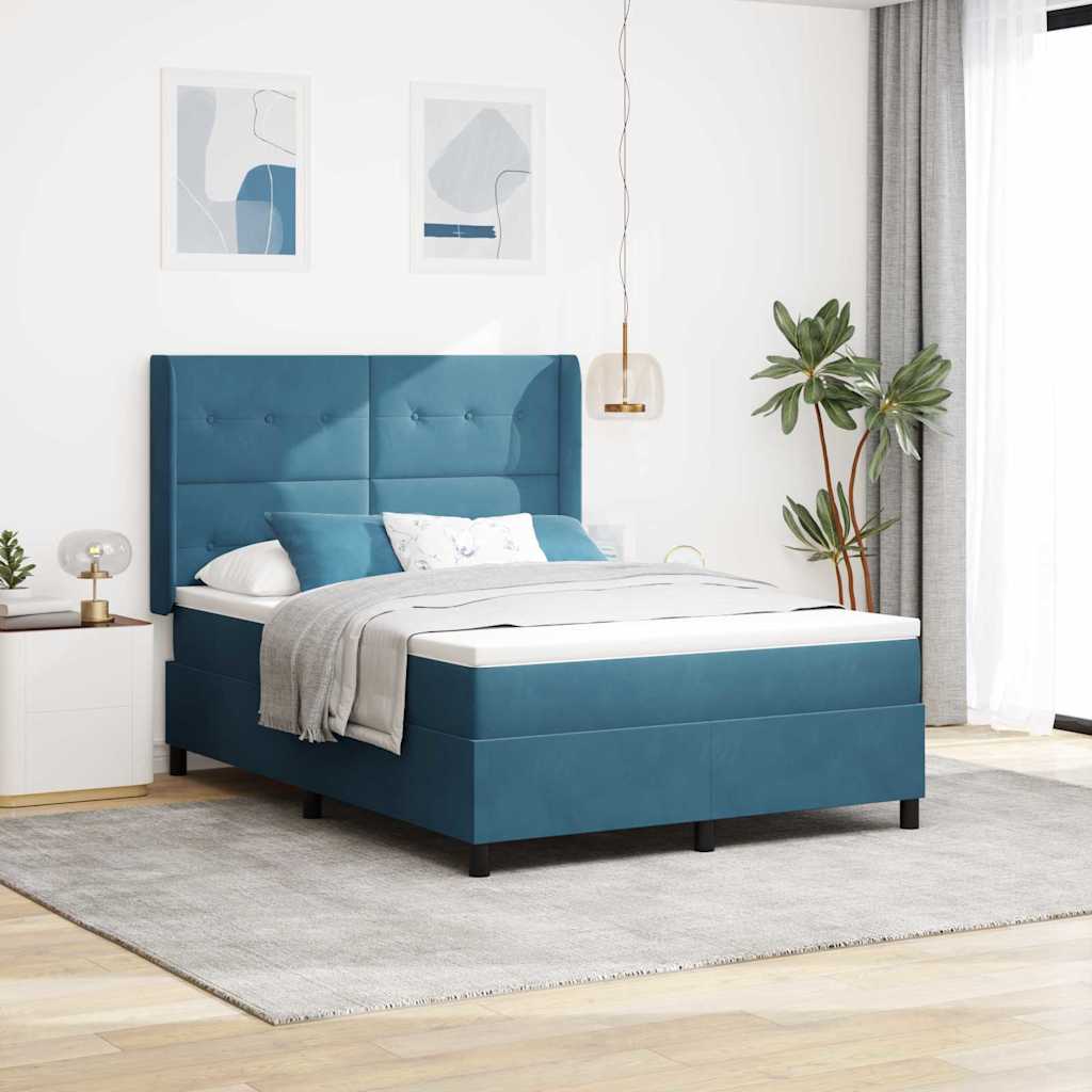 Cama Box Spring com cabeceira Azul 100 x 200 cm Veludo