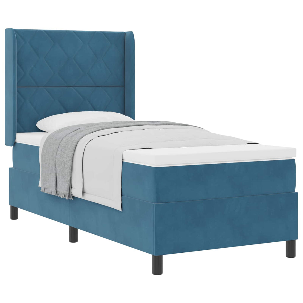 Cama Box Spring com cabeceira Azul 100 x 200 cm Veludo
