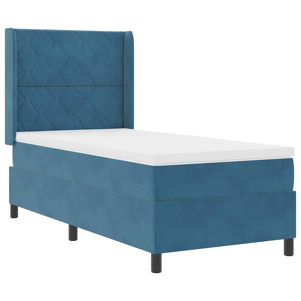 Cama Box Spring com cabeceira Azul 100 x 200 cm Veludo