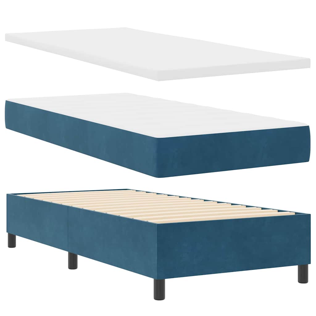 Cama Box Spring com cabeceira Azul 100 x 200 cm Veludo
