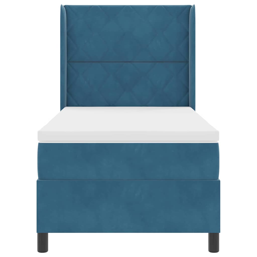 Cama Box Spring com cabeceira Azul 100 x 200 cm Veludo