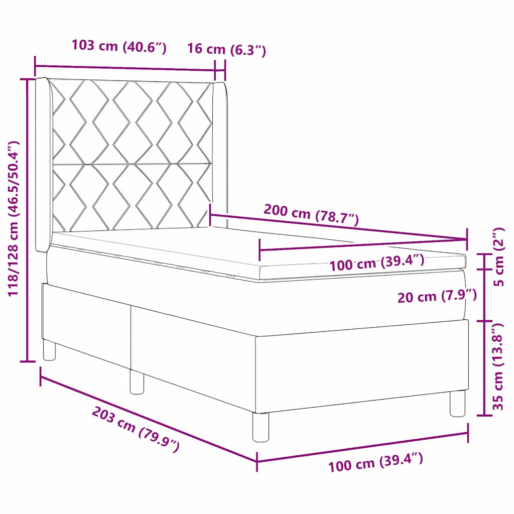 Cama Box Spring com cabeceira Azul 100 x 200 cm Veludo
