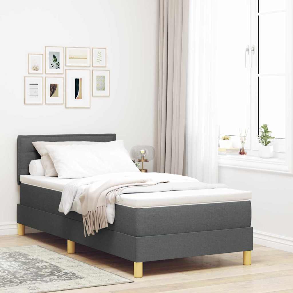 LED Box Spring Bed with Headboard Dark Brown 80 x 200 cm fabric
