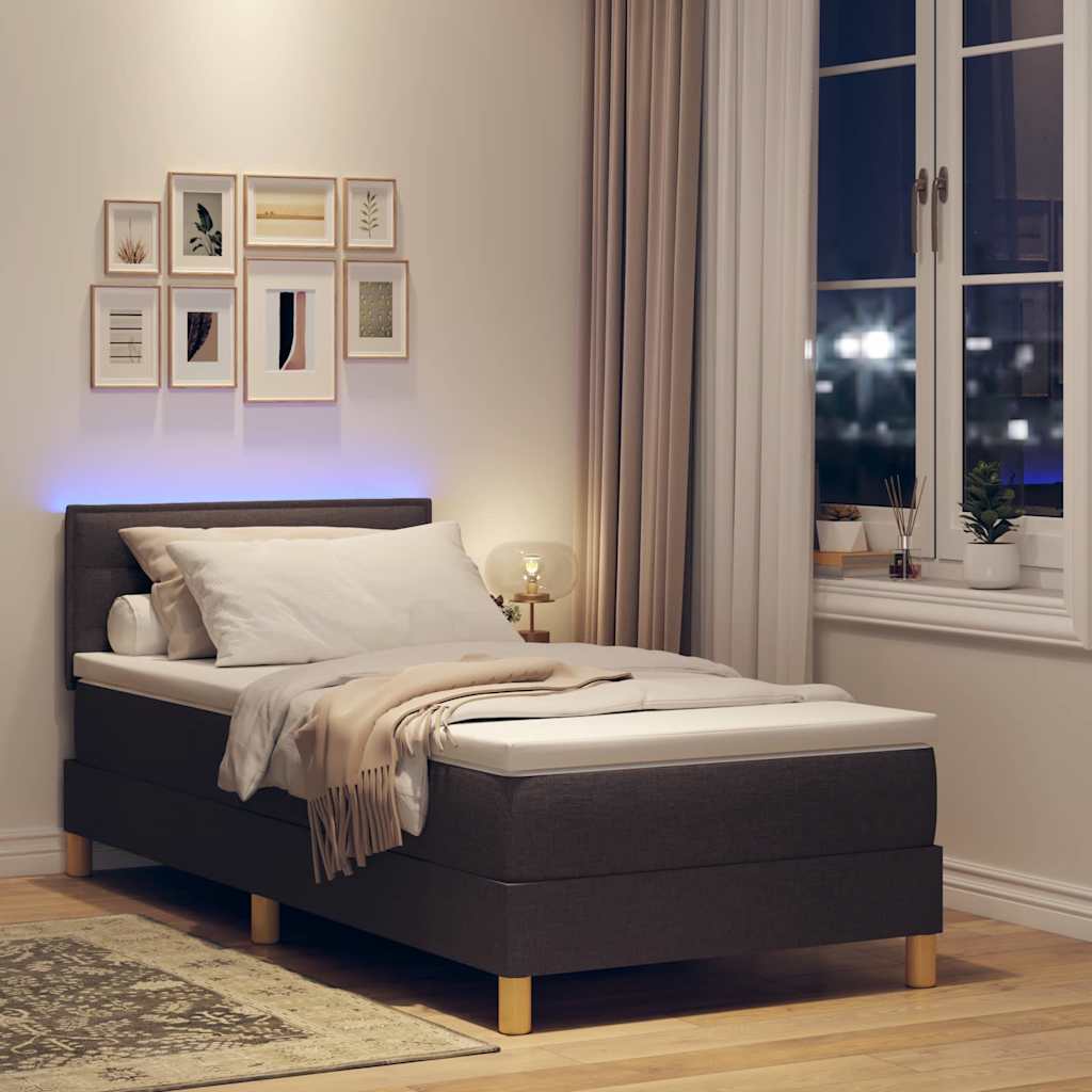 Cama Box Spring LED con cabecera Marrón Oscuro 80 x 200 cm tela