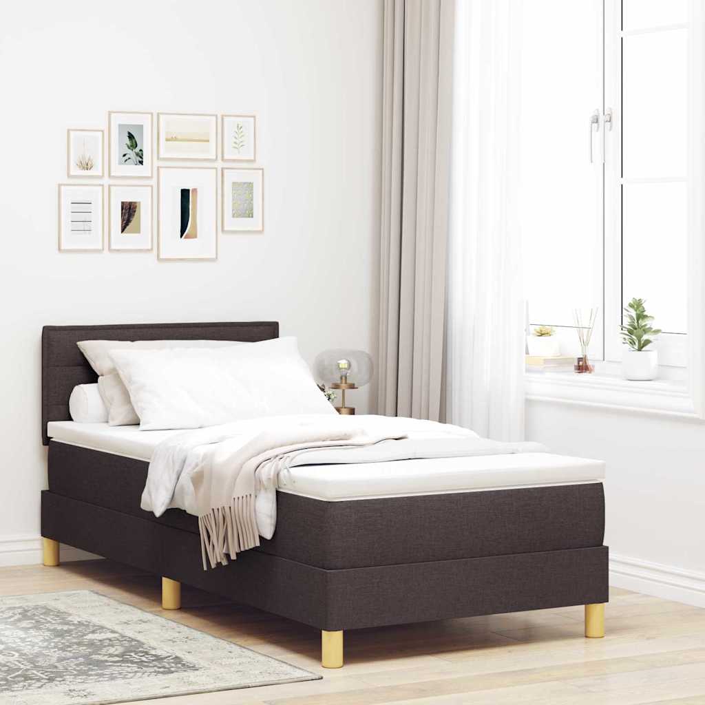 Cama Box Spring LED con cabecera Marrón Oscuro 80 x 200 cm tela