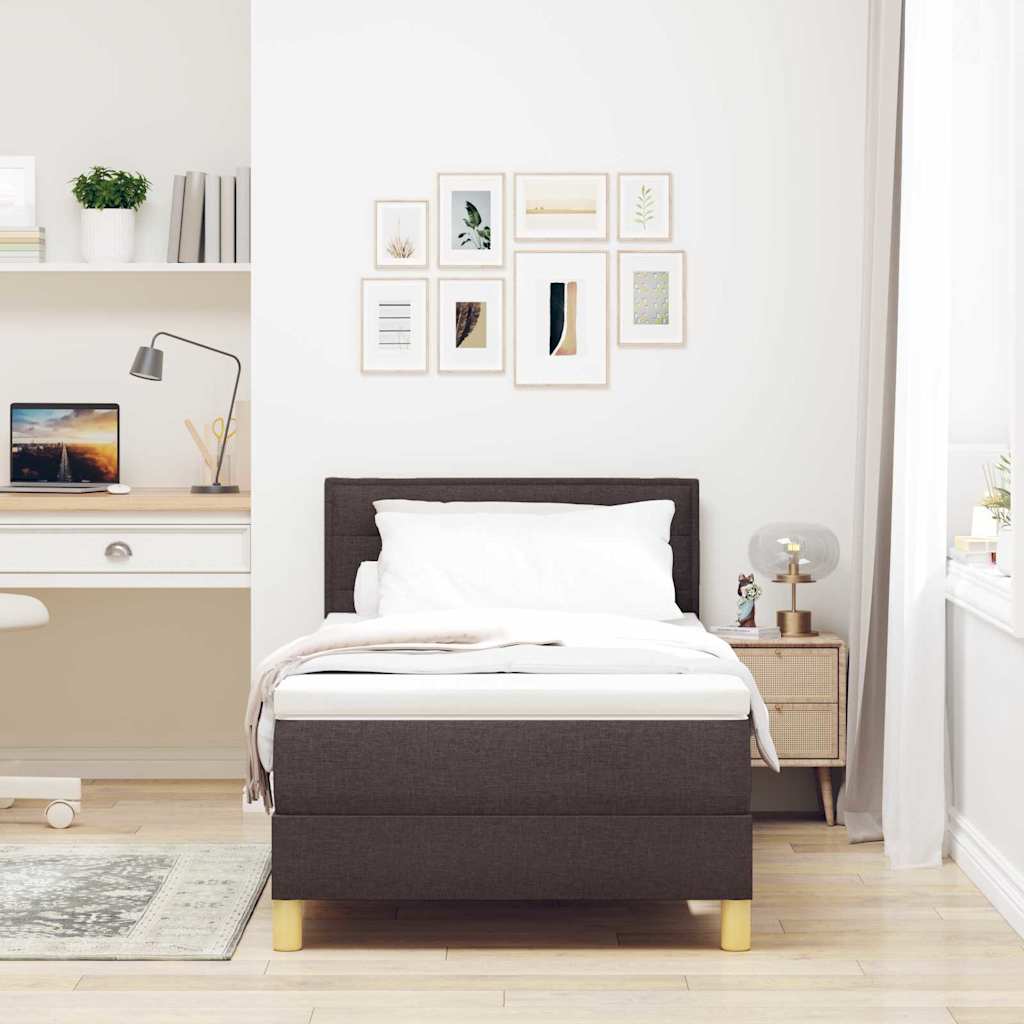 Cama Box Spring LED con cabecera Marrón Oscuro 80 x 200 cm tela