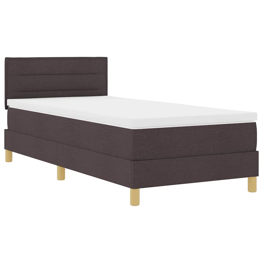Cama Box Spring LED con cabecera Marrón Oscuro 80 x 200 cm tela