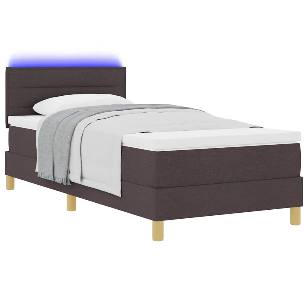 Cama Box Spring LED con cabecera Marrón Oscuro 80 x 200 cm tela