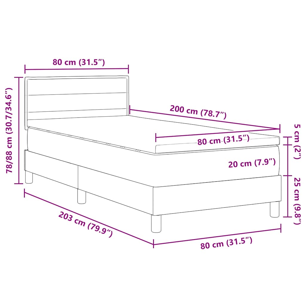 Cama Box Spring LED con cabecera Marrón Oscuro 80 x 200 cm tela