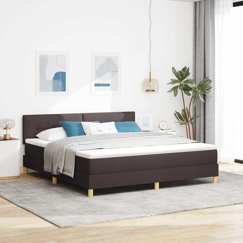 LED Box Spring Bed with Headboard Dark Brown 80 x 200 cm fabric