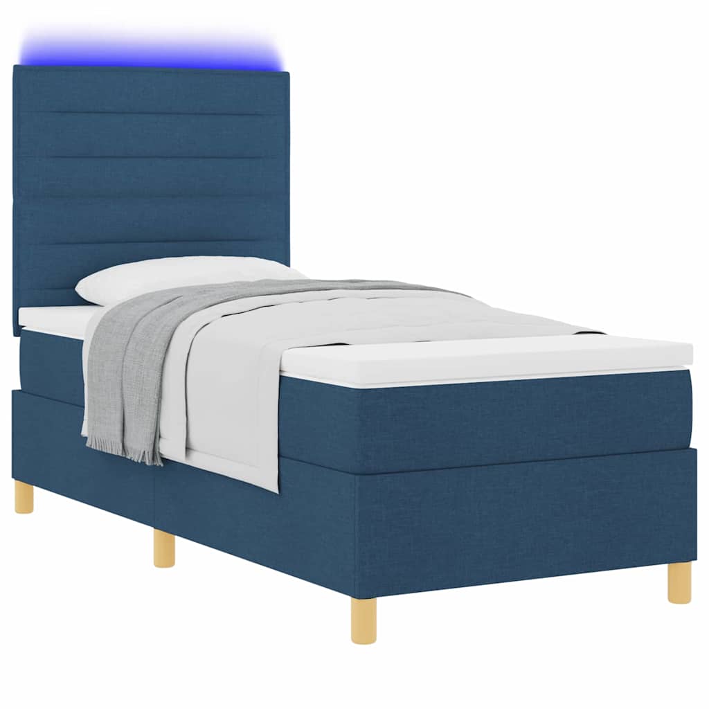 Cama Box Spring LED con colchón Azul 100 x 200 cm tela
