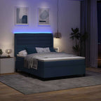 Cama Box Spring LED con cabecera Azul 140 x 190 cm tela
