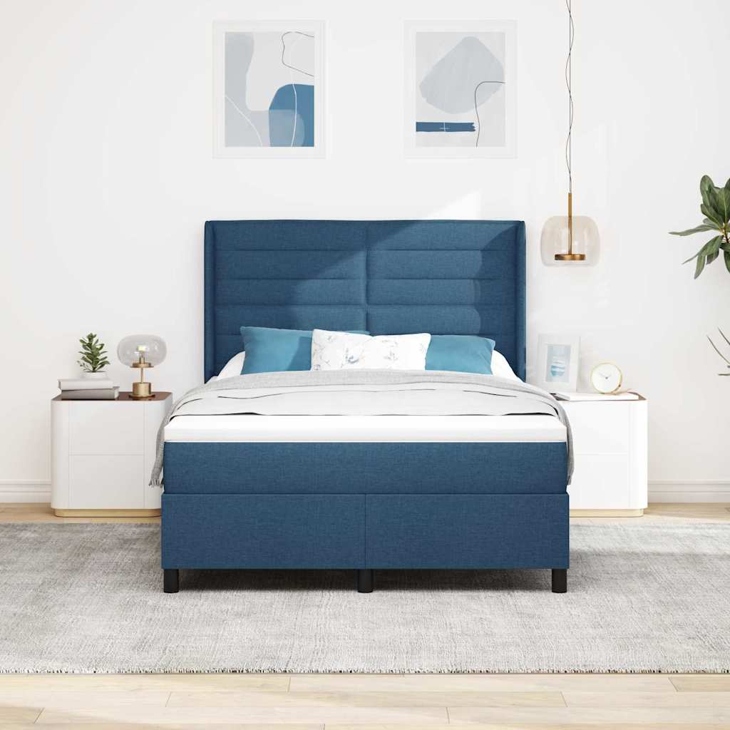 Cama Box Spring LED con cabecera Azul 140 x 190 cm tela