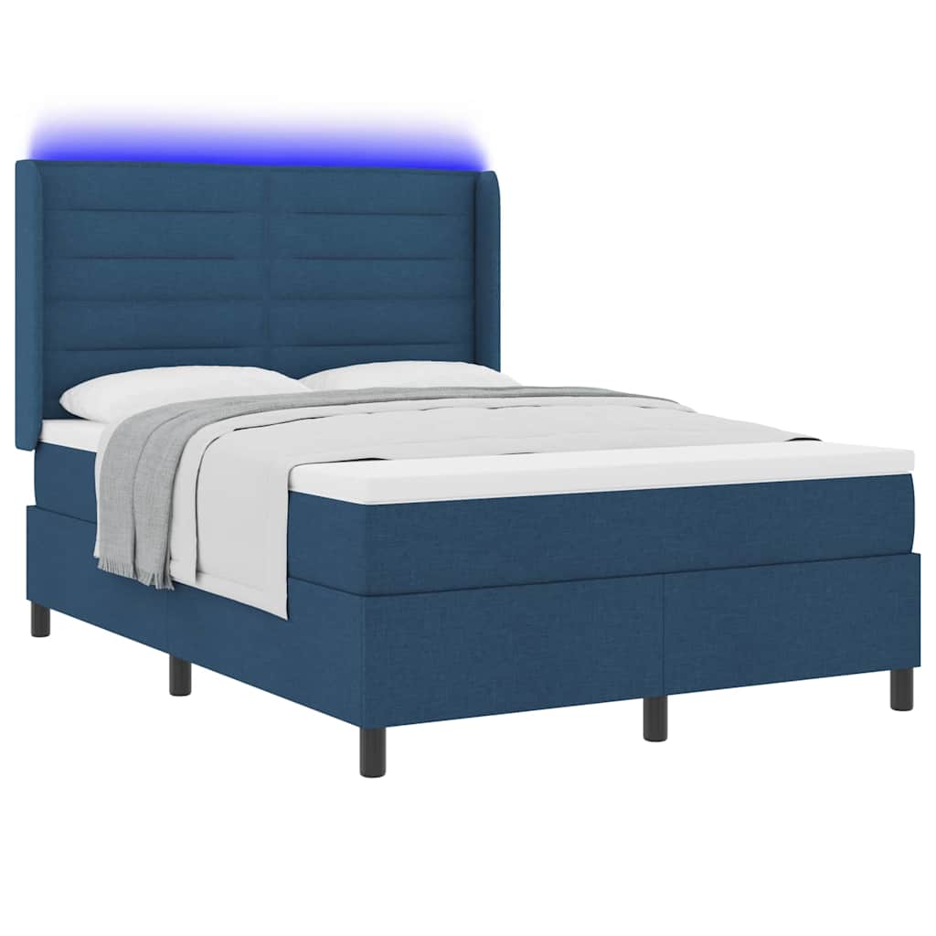Cama Box Spring LED con cabecera Azul 140 x 190 cm tela