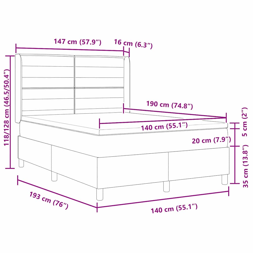 Cama Box Spring LED con cabecera Azul 140 x 190 cm tela