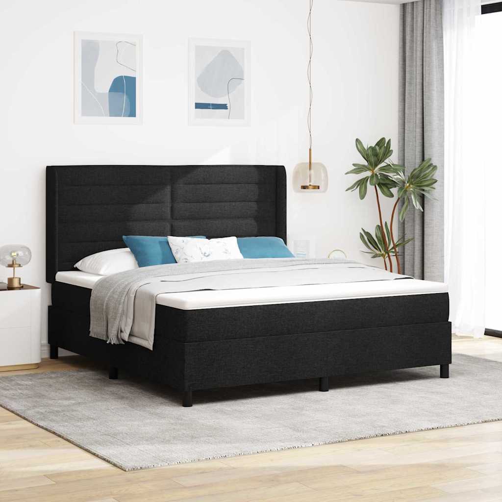 Blue LED Box Spring Bed with Headboard 140 x 190 cm fabric