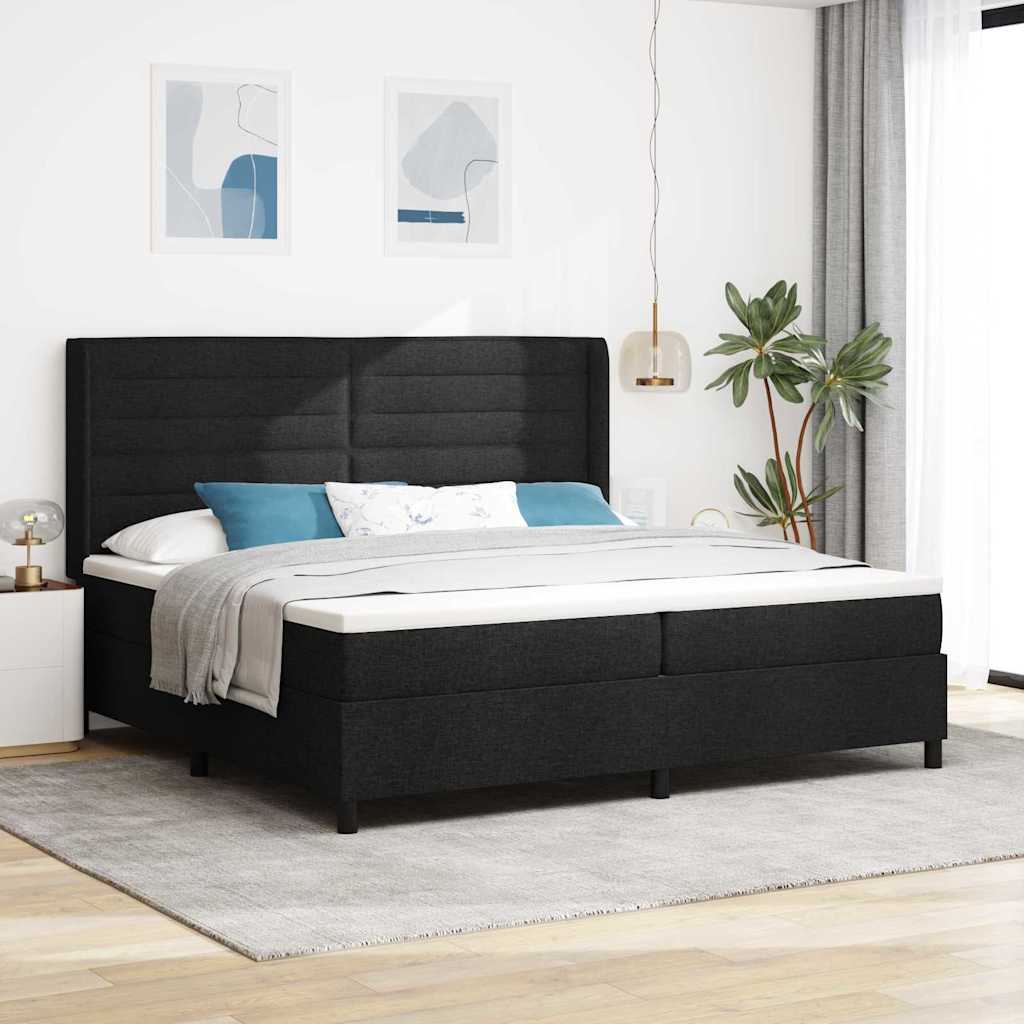 Blue LED Box Spring Bed with Headboard 140 x 190 cm fabric