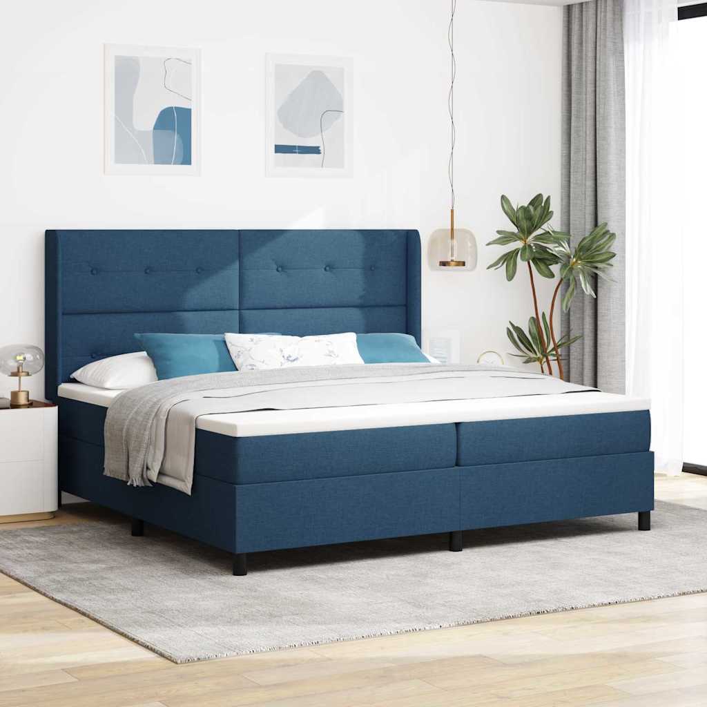 Blue LED Box Spring Bed with Headboard 140 x 190 cm fabric