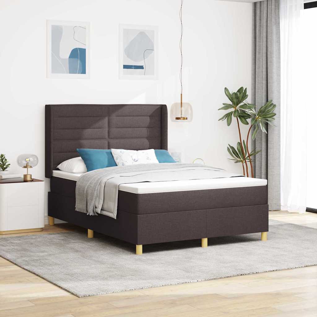 Cream Box Spring Bed with Cushion 140 x 200 cm fabric