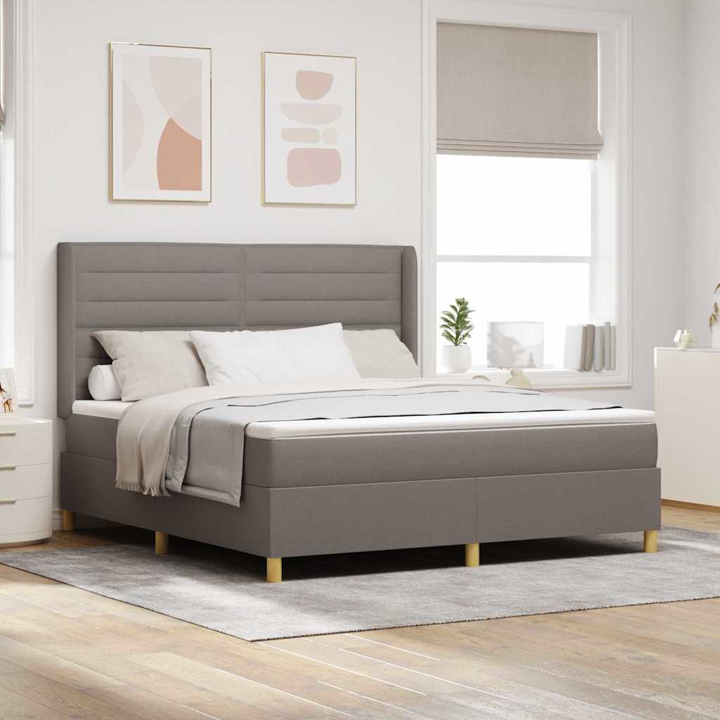 Cream Box Spring Bed with Cushion 140 x 200 cm fabric