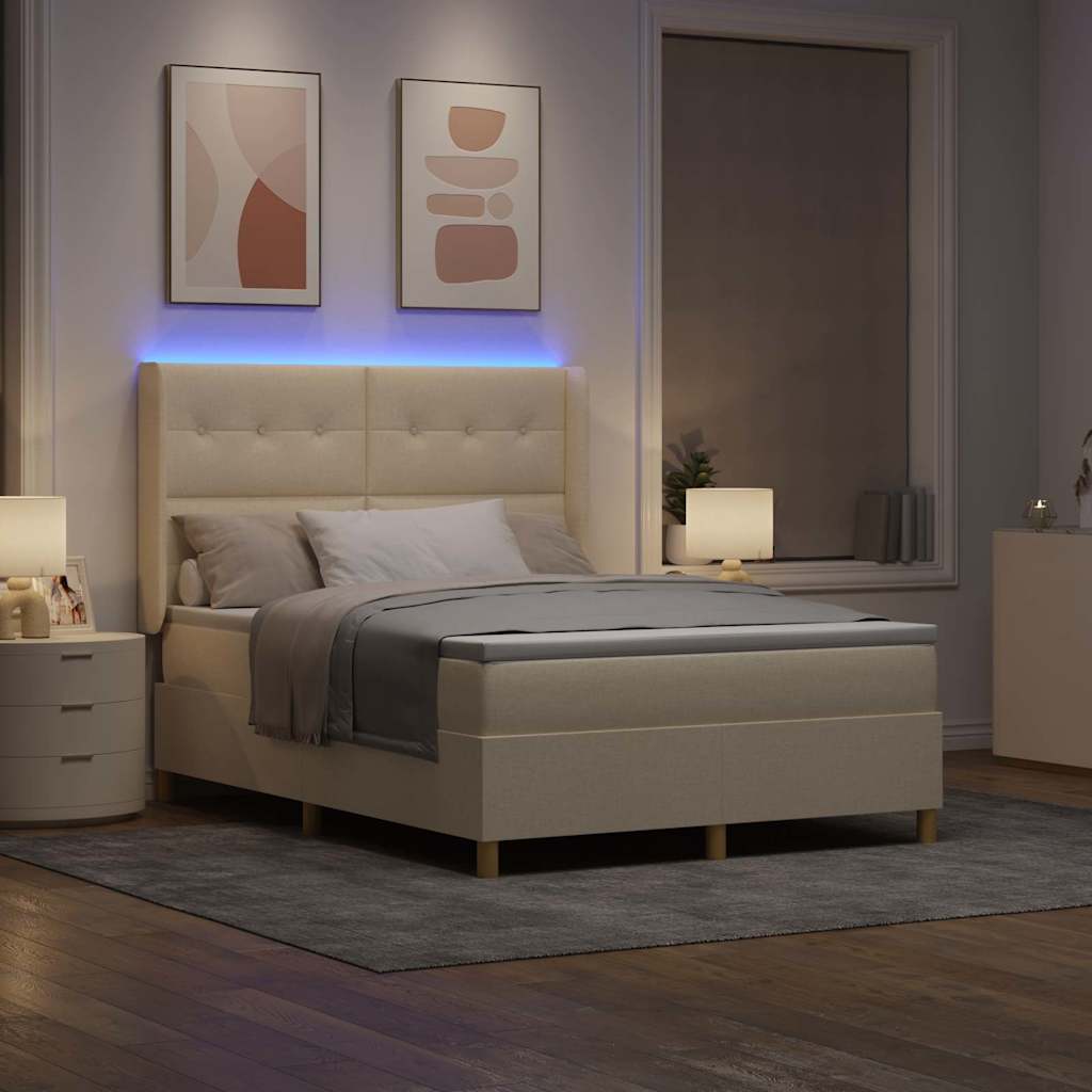 Cama tipo Box Spring con cojín Crema 140 x 200 cm tela