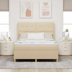Cama tipo Box Spring con cojín Crema 140 x 200 cm tela