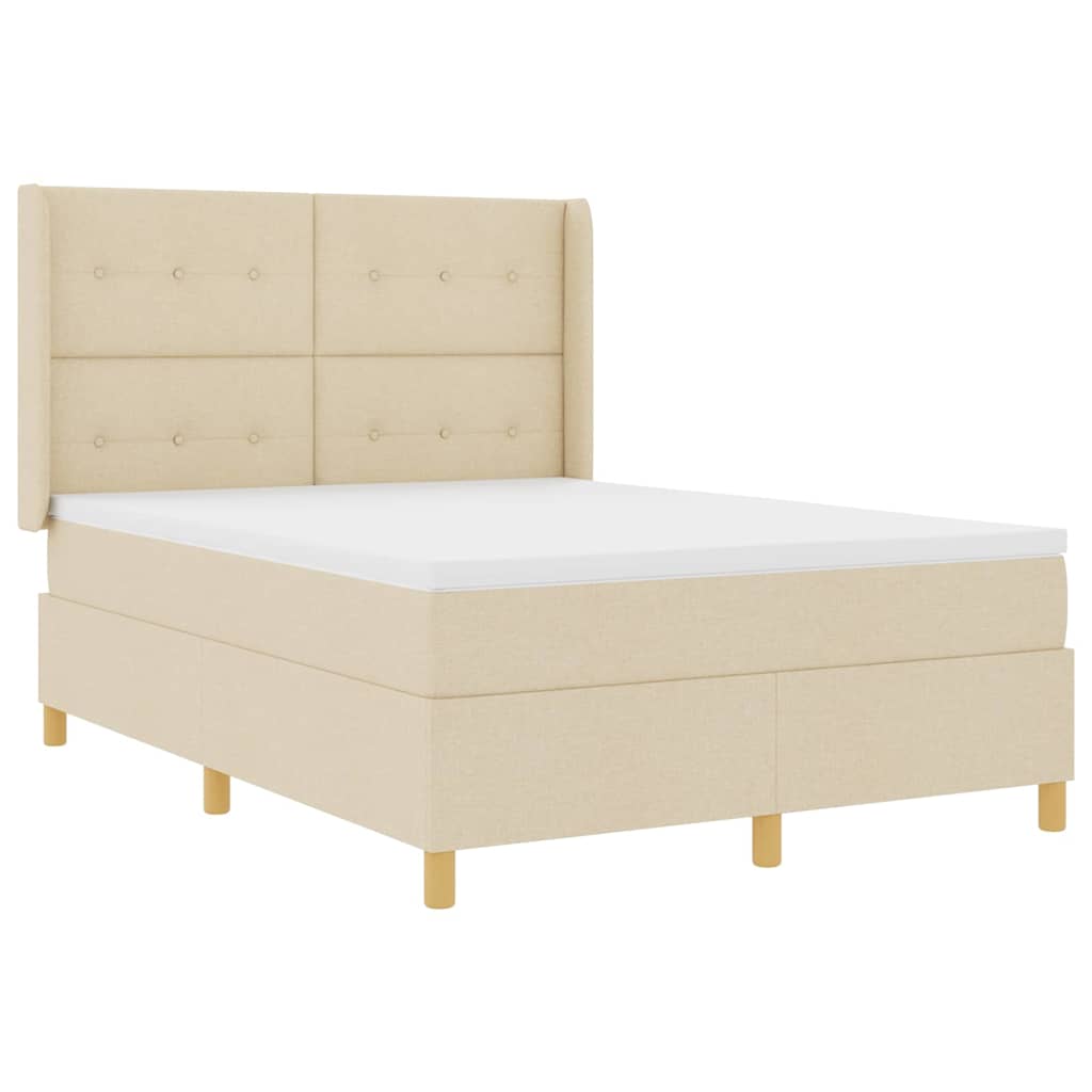 Cama tipo Box Spring con cojín Crema 140 x 200 cm tela