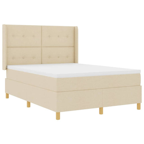 Cama tipo Box Spring con cojín Crema 140 x 200 cm tela