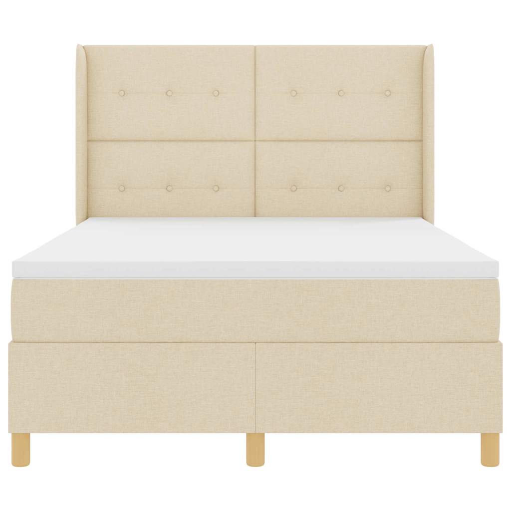 Cama tipo Box Spring con cojín Crema 140 x 200 cm tela