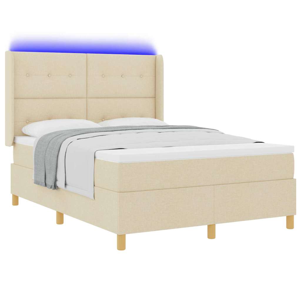 Cama tipo Box Spring con cojín Crema 140 x 200 cm tela
