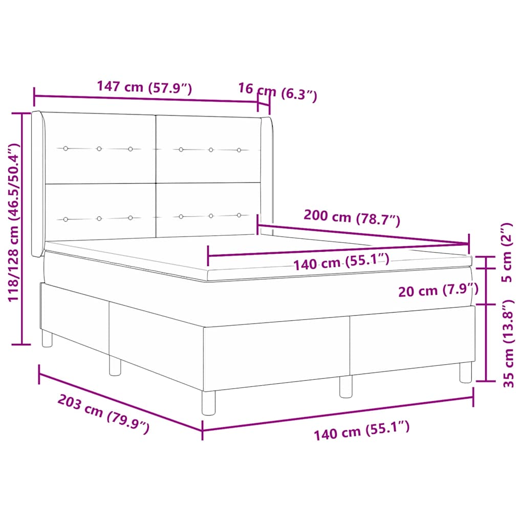 Cama tipo Box Spring con cojín Crema 140 x 200 cm tela