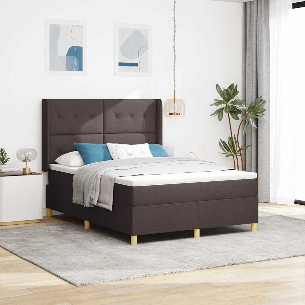 Cream Box Spring Bed with Cushion 140 x 200 cm fabric