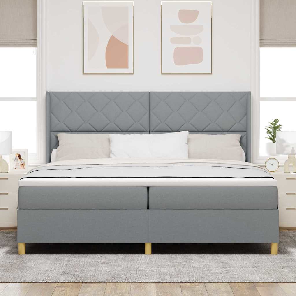 Cream Box Spring Bed with Cushion 140 x 200 cm fabric