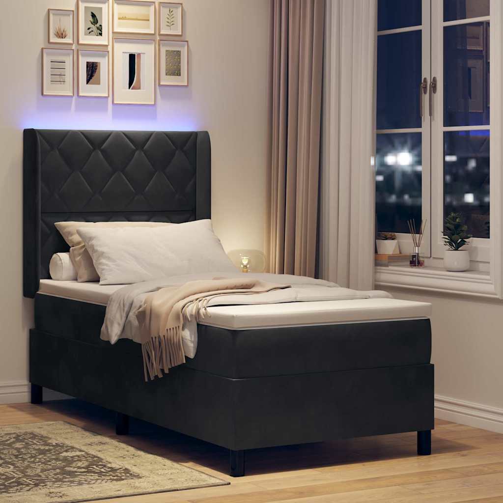 Cama tipo Box Spring con cabecera Negro 100 x 200 cm Terciopelo