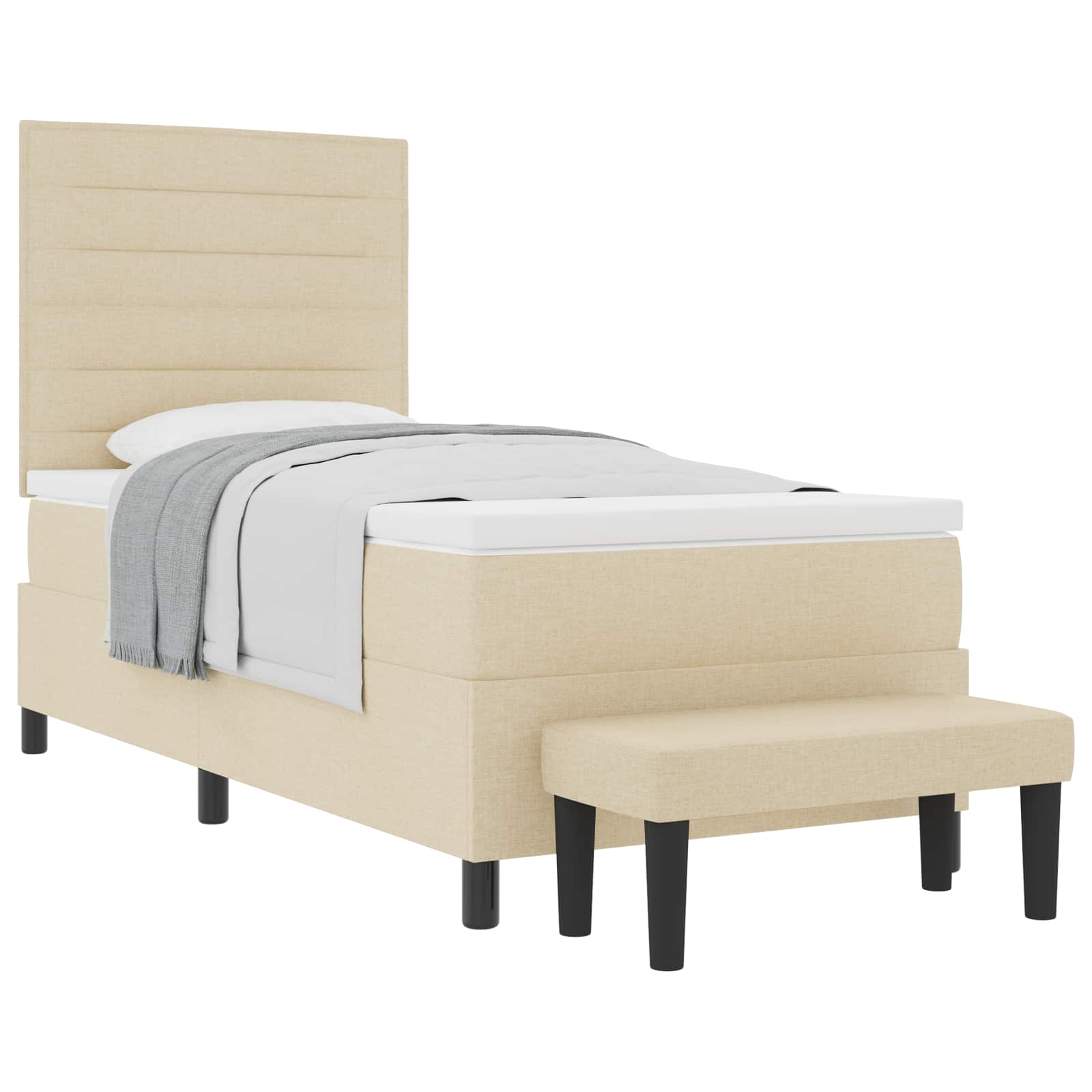 Box spring bed with blue headboard 100 x 200 cm fabric