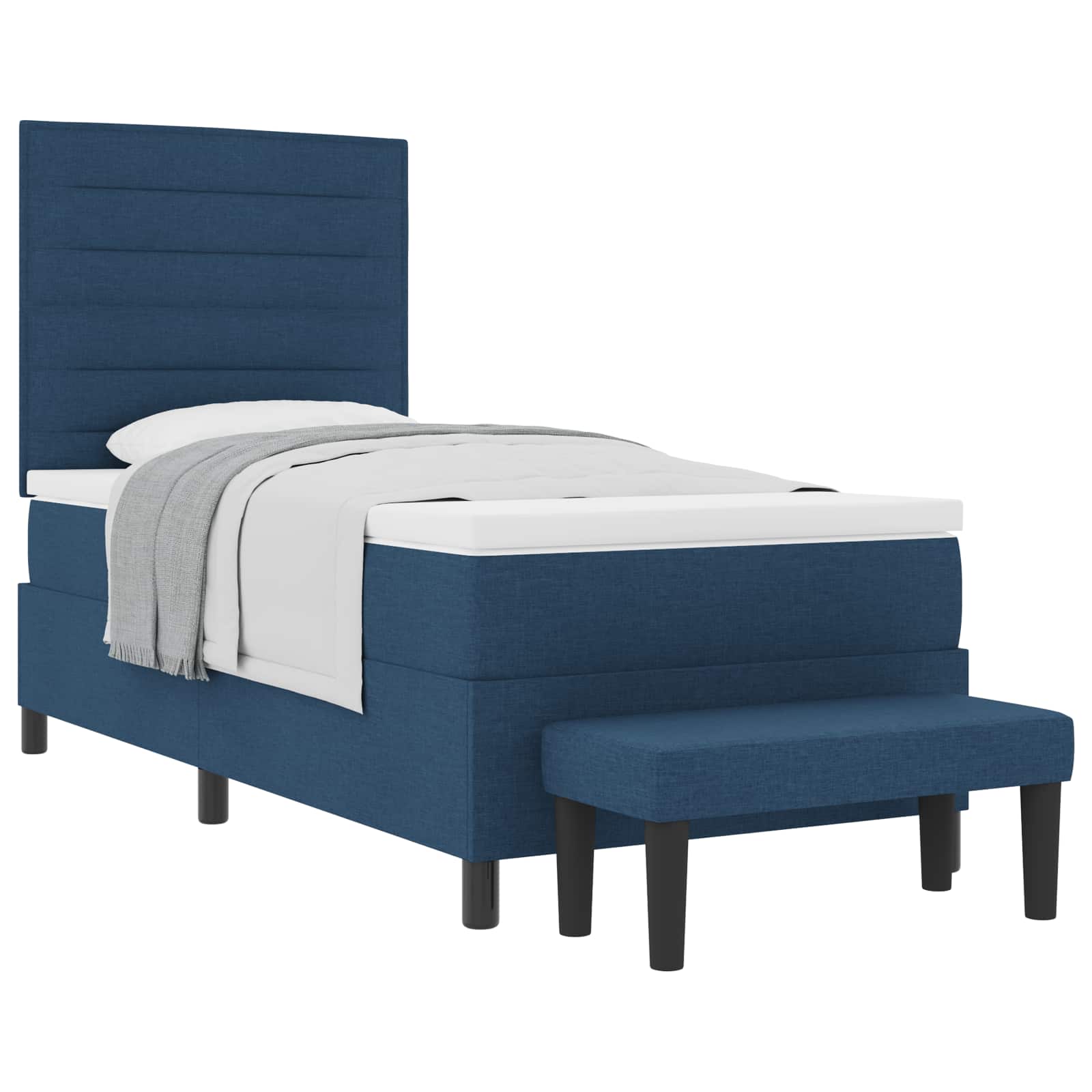 Box spring bed with blue headboard 100 x 200 cm fabric