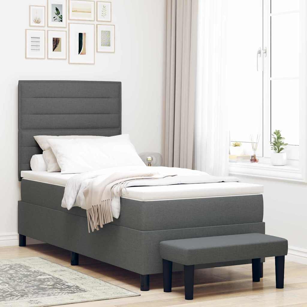 Box spring bed with blue headboard 100 x 200 cm fabric