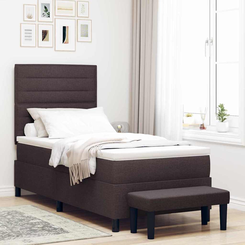 Box spring bed with blue headboard 100 x 200 cm fabric