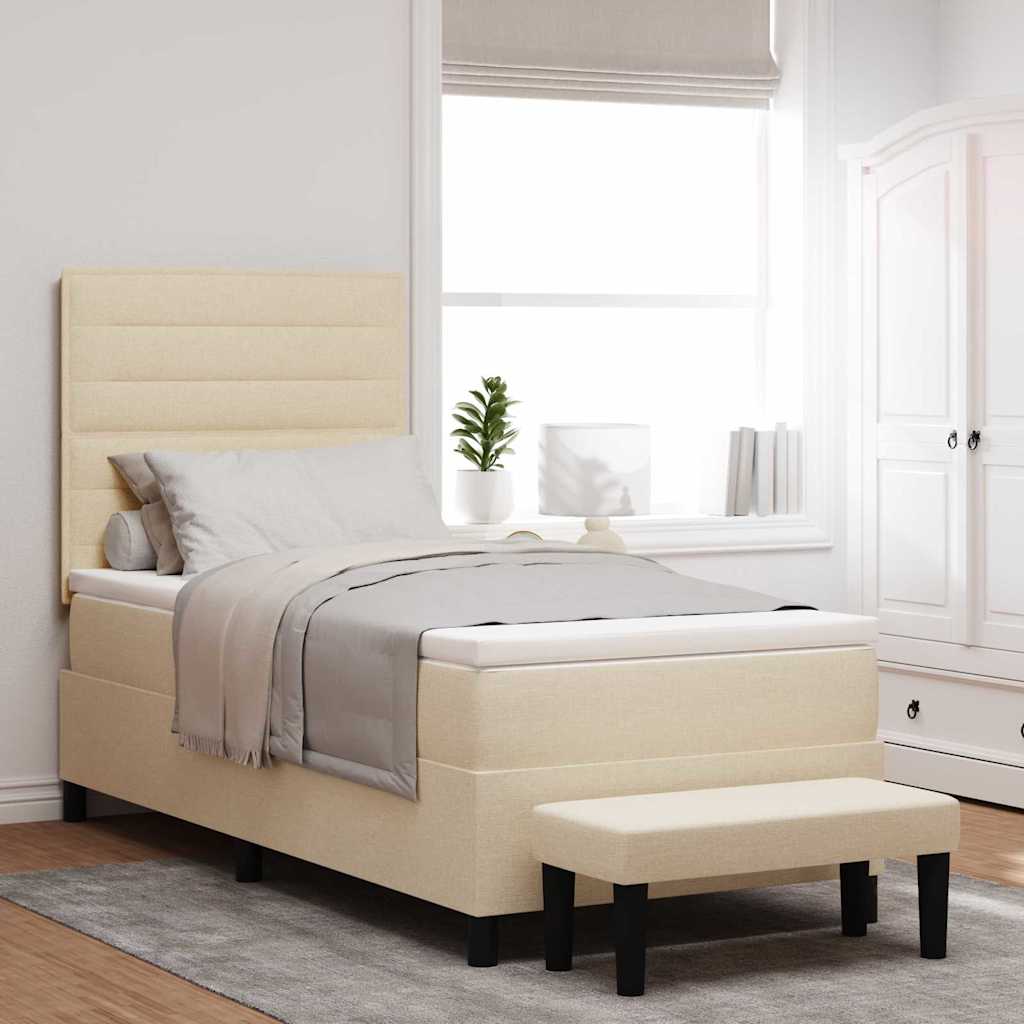 Box spring bed with blue headboard 100 x 200 cm fabric